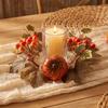 1PC Autumn-themed artificial maple leaf pumpkin candlestick wreath, decorative wreath, candle wreath, photography prop, home decor, party decoration.