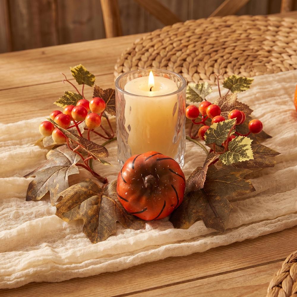1PC Autumn-themed artificial maple leaf pumpkin candlestick wreath, decorative wreath, candle wreath, photography prop, home decor, party decoration.