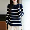 Women's 2025 Autumn/Winter Striped Round Neck Wool Sweater – Loose, Fashionable, Thickened, Soft, Lightweight Inner Layer