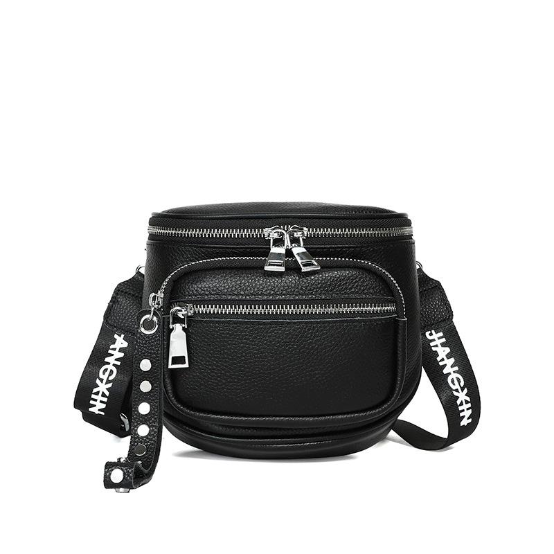 Leather Small Bag, Saddle Bag, Fashionable Black Messenger Bag, First Layer Cowhide Shoulder Bag For Women
