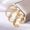 18K Gold European Style Open Bangle - Stainless Steel Retro Weave Design Bracelet