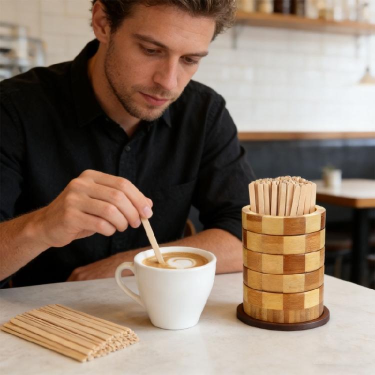 Traditional Design 101 Drink Stirrer Collection With Wooden Stand For Coffee Houses Home Lounges Restaurants