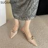 Fashion SUOJIALUN New Brand Women Sandal Shoes Fashion Pointed Toe Shallow Ladies Elegant Slingback Shoes Shallow Dress Pumps Shoes