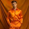 2026 Men's Shiny Long Sleeve Casual Shirt - European Size, Autumn Fashion