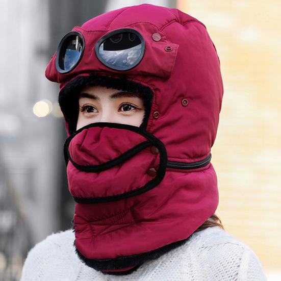 Lei Feng Hat Winter Thermal Hat with Goggles 3-in-1 Trapper Aviator Hat Face Guard Earmuffs Winter Snowmobiling Hiking Cold Weather Headgear