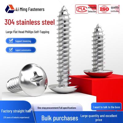 304 Stainless Steel Phillips Flat Head Self-Tapping Screw, M5 Flat/Umbrella/Mushroom Head, M3-M6