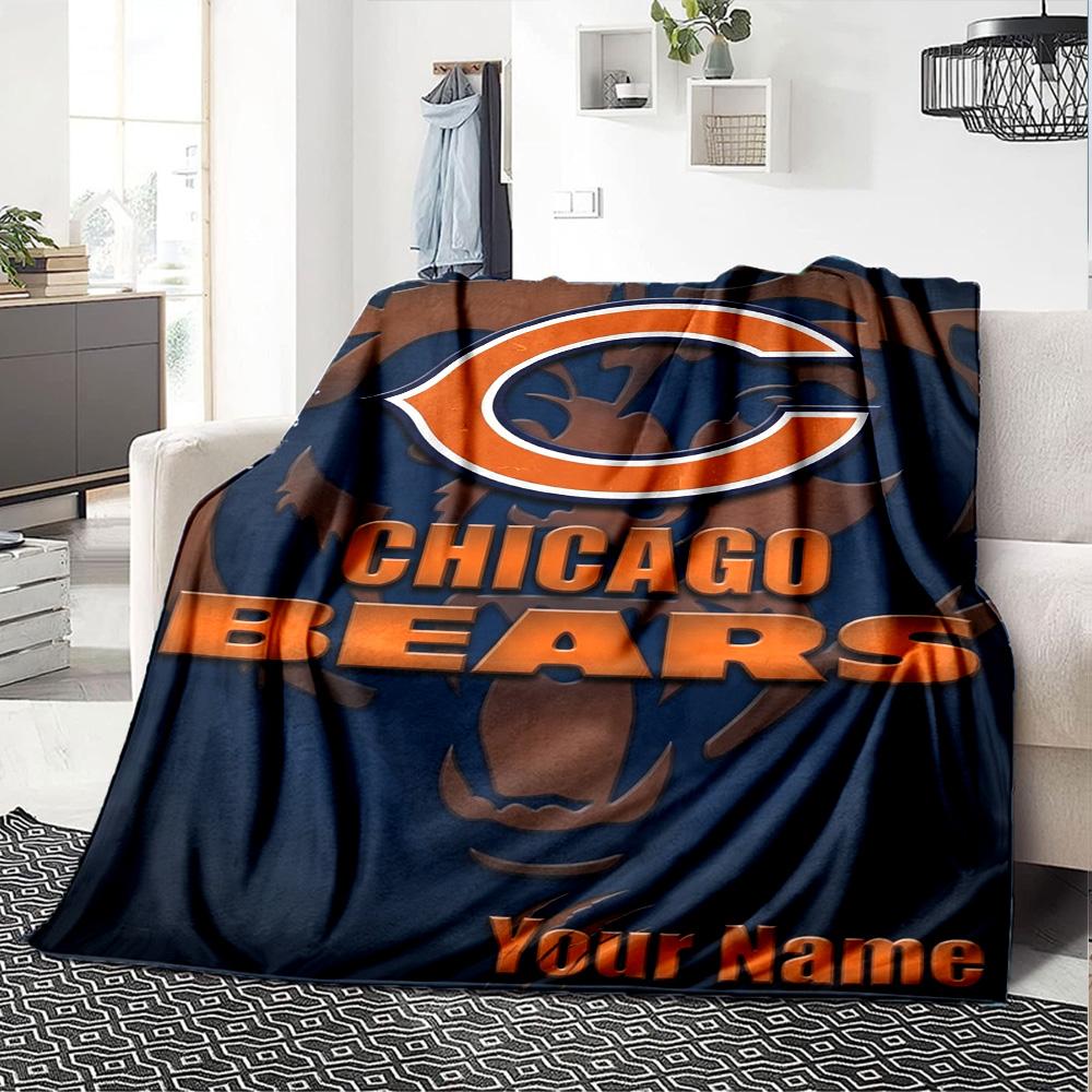 Name Custom Chicago Bears Print Flannel Blanket High Quality Warm Comfortable Cover for All Seasons Perfect for Gifts Home Decor