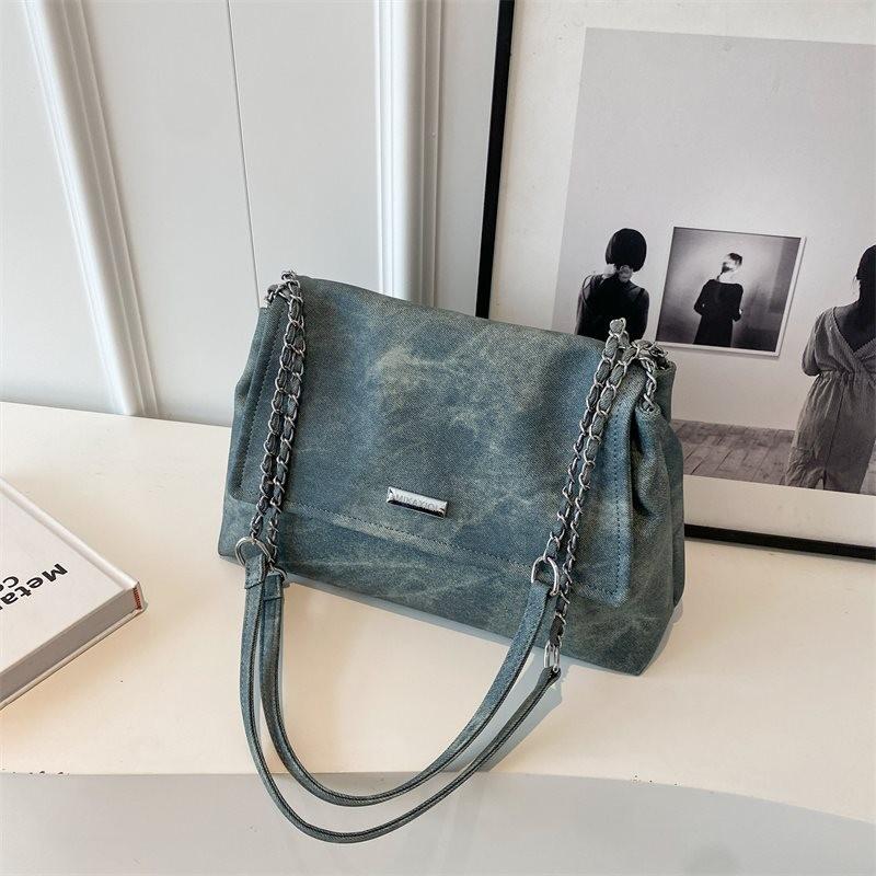 Stylish Vintage Fashionable Large Capacity Shoulder Tote Bag For Women In Blue And Black Tea Color