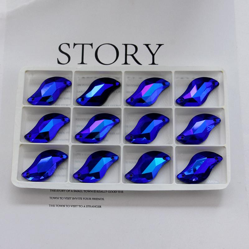 All Size All Color Ab S Shape Sew On Rhinestone Leaf Glass Crystal Sewing Flatback 2 Holes 6*12 10*20 14*30 for Dress Decoration