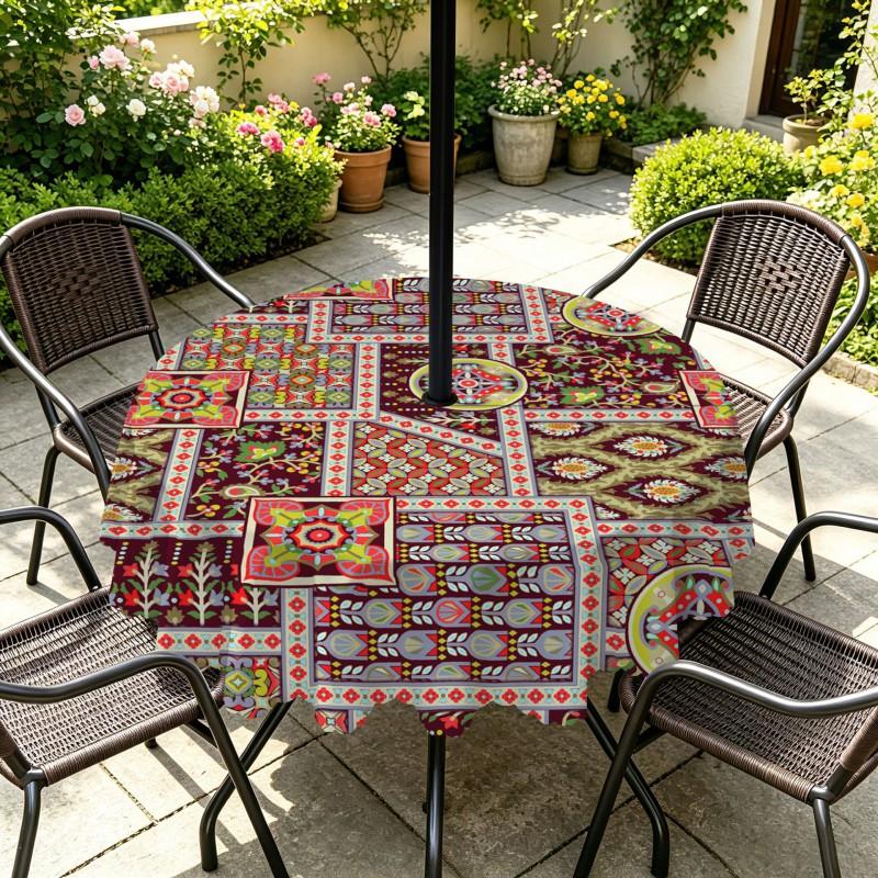 Outdoor Round Tablecloth With Umbrella Hole Patio Garden Deck Waterproof Oil Resistant Drop Cloth