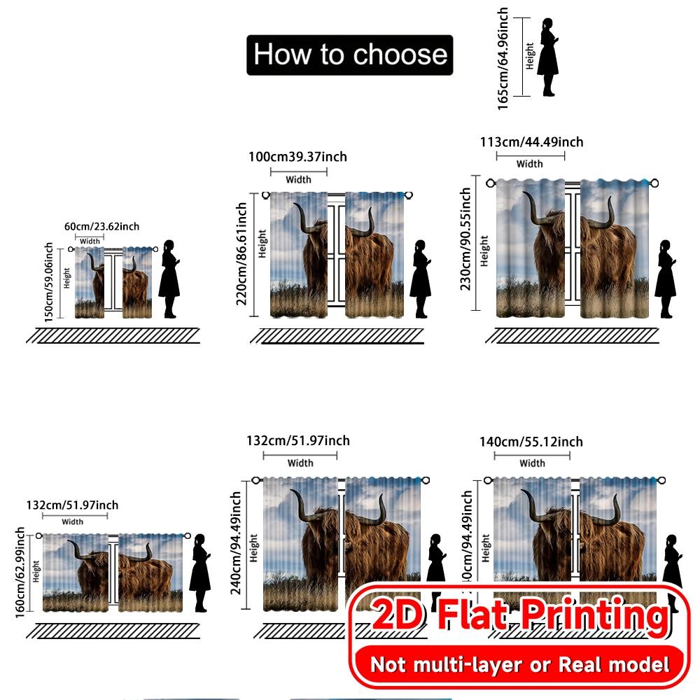 2pcs   2D FLAT PRINTING Curtains (Without Rod) Highland Beast Christmas Festival Popular Curtains&Drapes Semi-Sheer Curtains Art