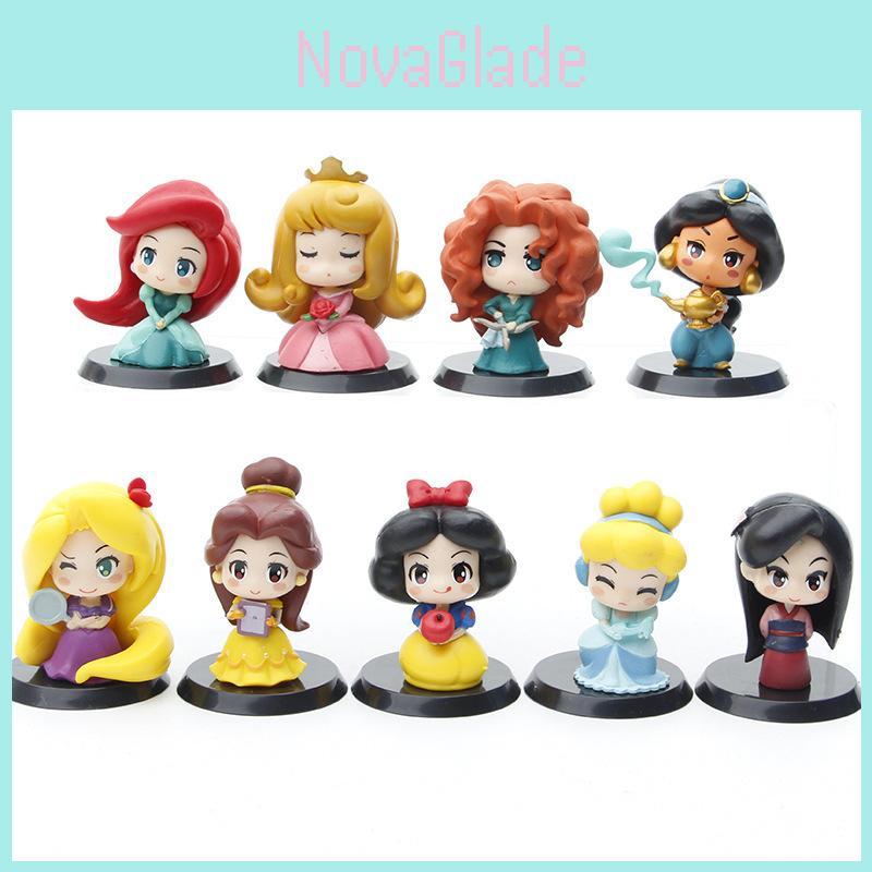 Cute Fairy Tale Princess Car Decoration Figurine Adorable Q Version Mulan Snow White Little Mermaid Elsa Collectible Toy 6cm Pvc
