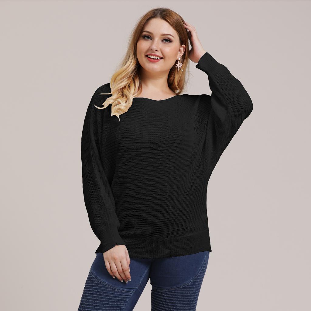Plus size women's European and American autumn/winter woven shirt, bat-sleeve loose pullover sweater, fashionable top F190712