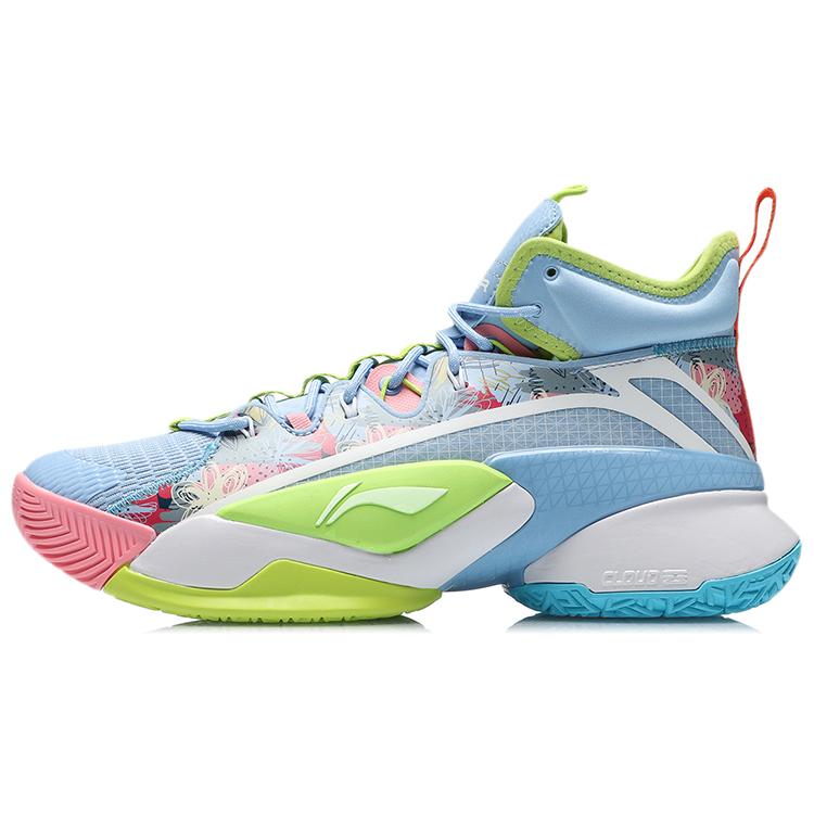 New LiNing Power 7 Cushioning Anti Slip And Wear Resistant Support Rebound Mid Top Basketball Shoes Blue Green ABAR007-2