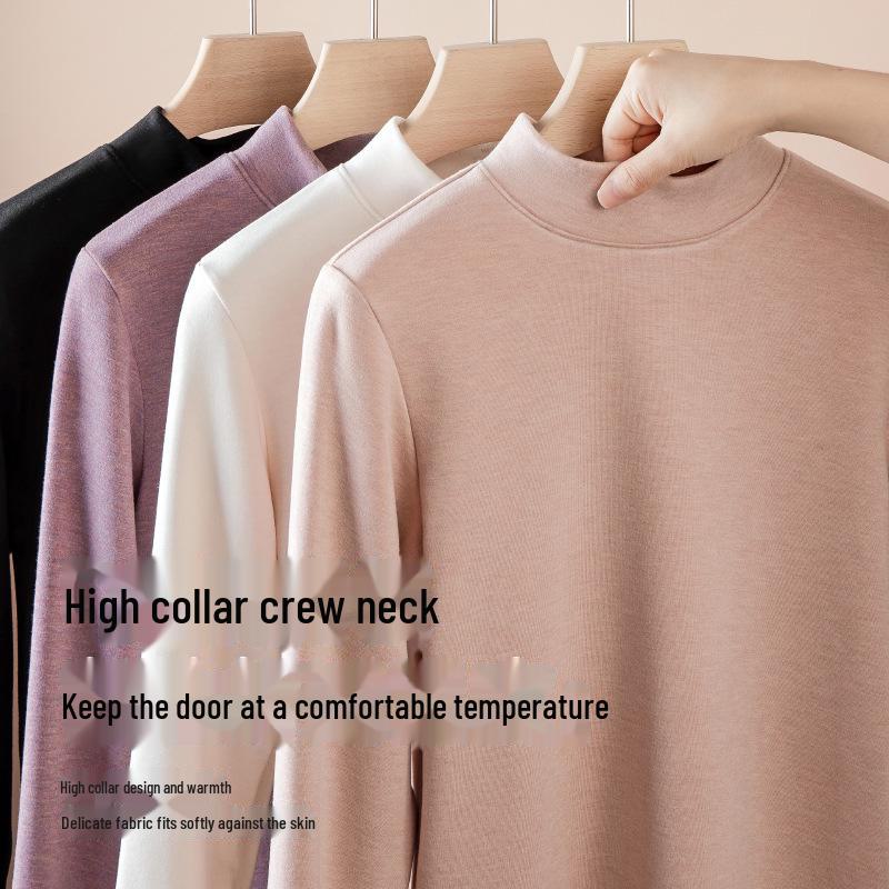 Women's Silk Wool Velvet Thermal Underwear Set - Half High Collar Top & Pants