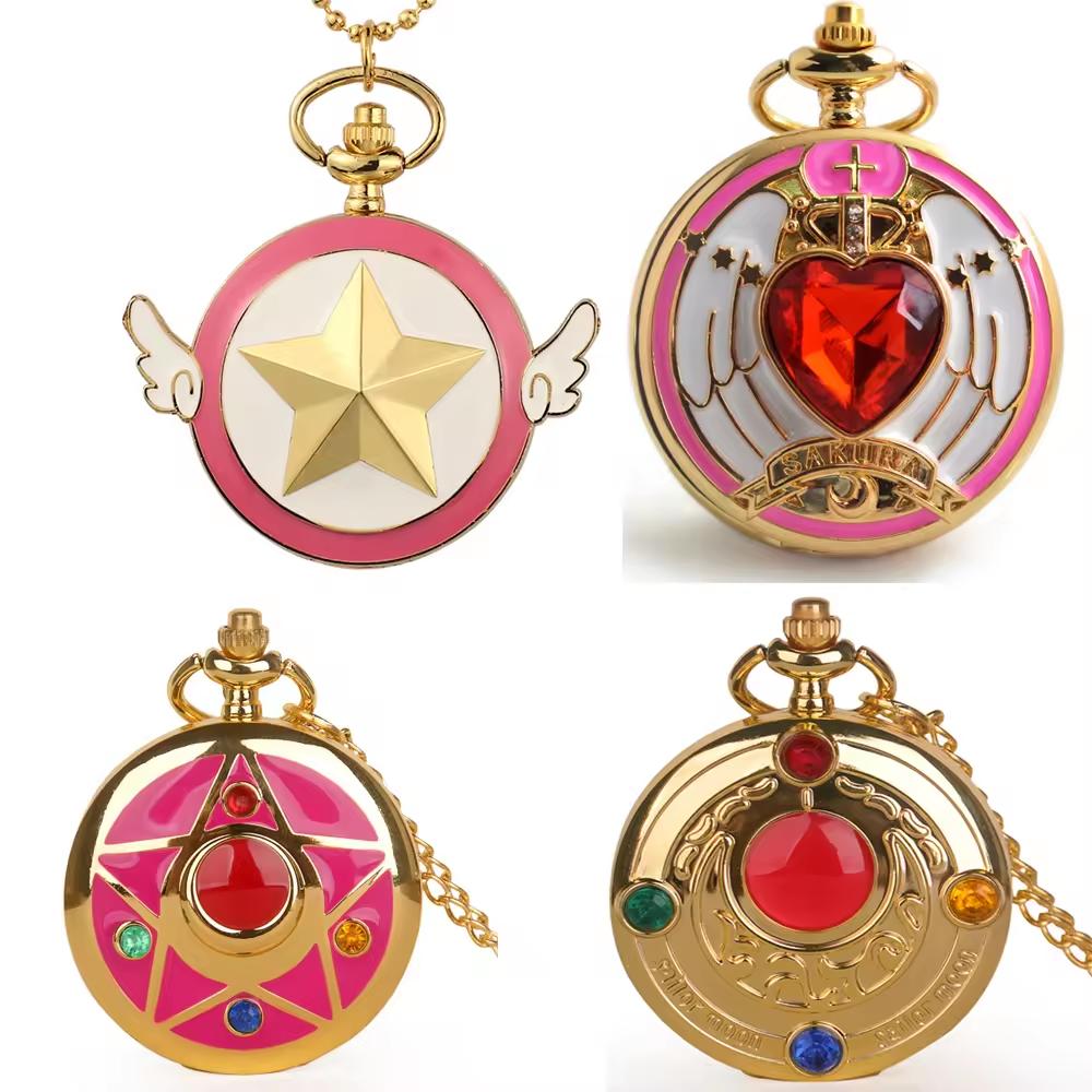 Popular Cute Cartoon Anime Kids Pocket Watch Fashion Quartz Pocket Watches Golden Necklace Pendant Gifts Pocket Watch for Gift