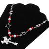 Cool Punk Guitar Pendant Necklace Hollow Star Rainbow Rhinestone Choker Collarbone Necklace Hip Hop Jewelry Y2K Choker