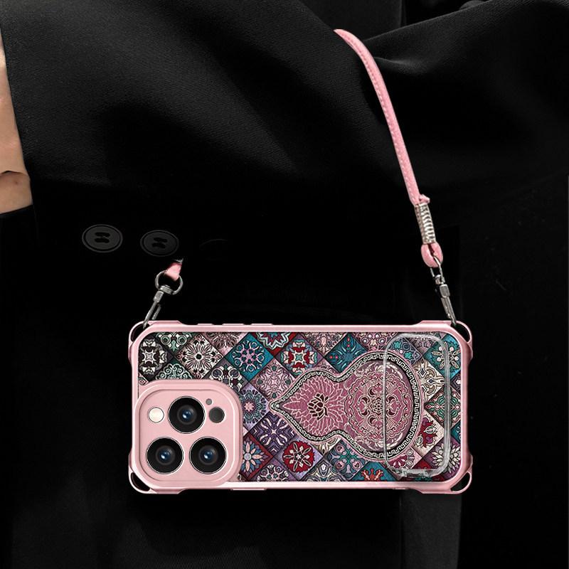 Gourd totem for Apple 17Pro mobile phone case Apple 16 Chinese style 15 leather pattern 14 bracket 13 lanyard case