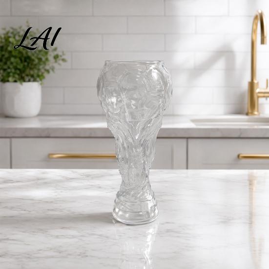 Football Celebration Glass Beer Cup Trophy Style 730ml Clear Borosilicate Lager Mug Cup with Heavy Relief Base Party Drinkware Safe Packaging