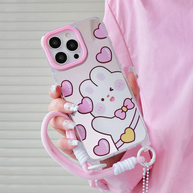 

Zhitai Мультяшный чехол-зеркало для iPhone 13, 14 Pro Max, 15 Pro со шнурком iPhone 14 Plus/15 Plus