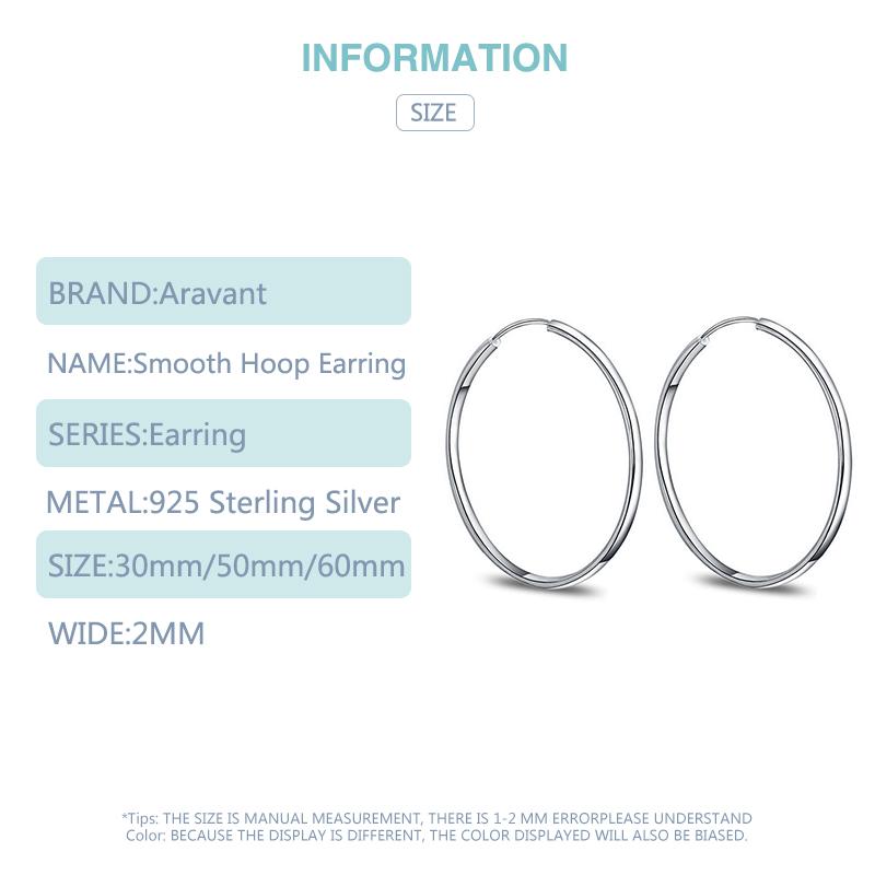 925 Gümüş 30mm 50mm 60mm Pürüzsüz Hoop Küpe Kadın Kızlar Için Charm Takı Hediye