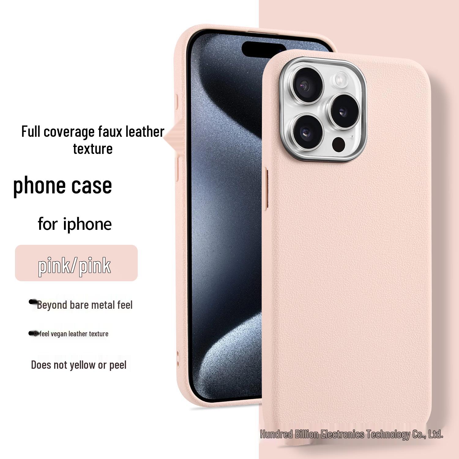 

Чехол-подставка с текстурой кожи для iPhone 15 Pro Max с большим отверстием для Apple 16 iPhone 17 Air розовый