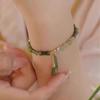 Chinese Style Retro Green Bamboo Joint Beaded Bracelet For Women's Fashion Simple Charm Alloy Leaf Bracelet Jewelry Gift