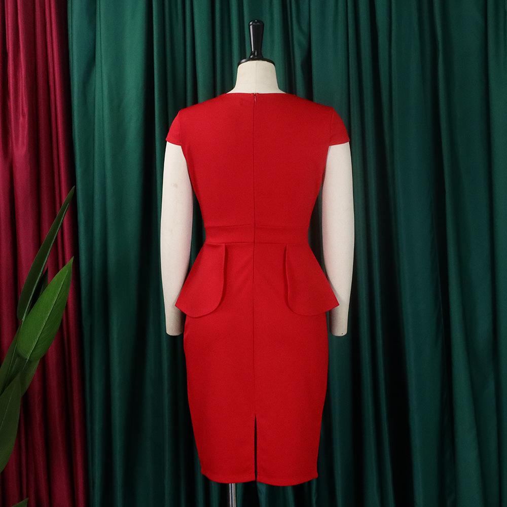 YYFS Women's Fashion Summer Spring Solid Color Print Short Sleeve O-Neck High Waist Casual Dresses