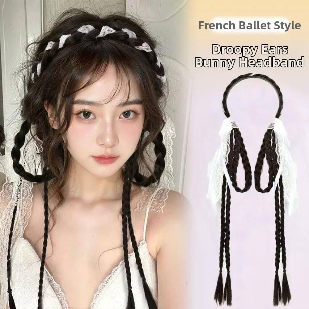 Synthetic Bunny Ear Headband Ponytail Ballet Style Long Pony Tail Hairpieces  Cosplay