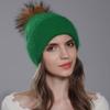 New Natural Raccoon Fur Pompom Knit Hat For Women Warm Angora Rabbit Bonnet Women's Winter Fleece Hats Casual Female Caps