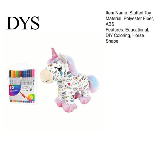DIY Coloring Plush Toy Horse Kit, Washable Stuffed Animal Painting Kit with Marker Pens, Art Crafts Activity Set for Toddlers Boys Girls