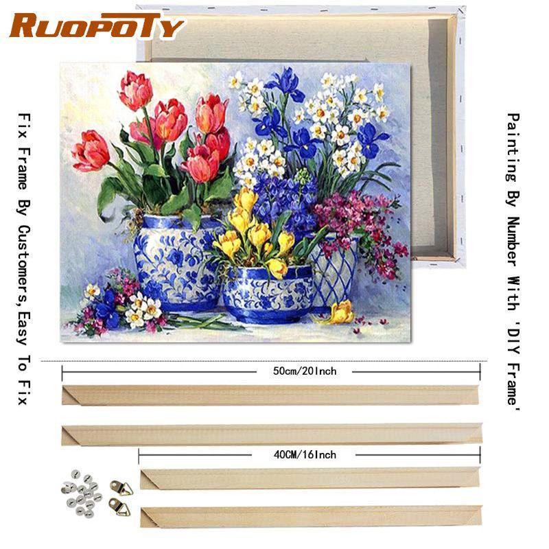 RUOPOTY Oil Painting By Numbers Flower Acrylic On Canvas DIY Frame Wall Art Picture By Numbers Daisy Children's Room Decor
