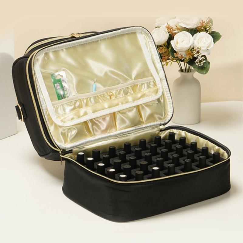 Portable Nail Varnish Organizers Bag Double Handles Adjustable Strap Waterproof Polyester Makeup Storage Case 30x22x25cm