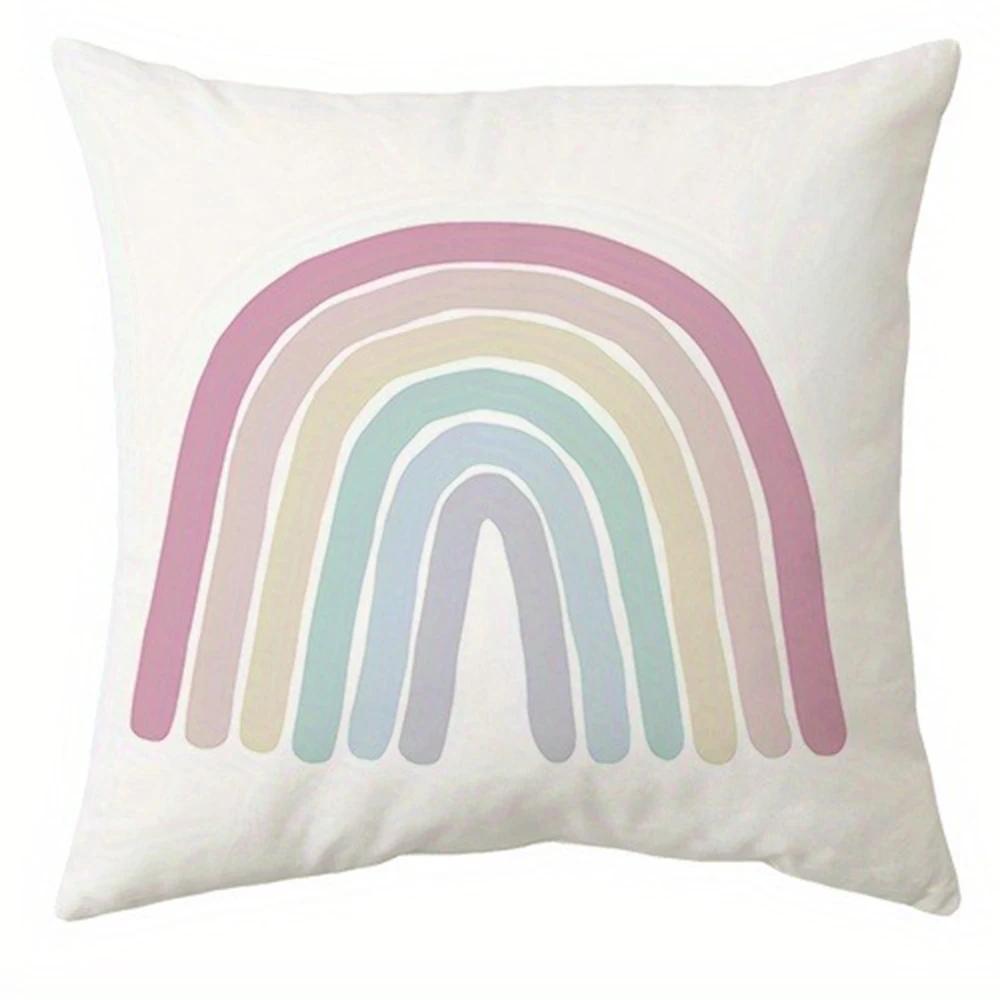 

Cartoon rainbow star sun pattern printed pillow cover living room sofa cushion cover home room decoration without pillow core 16x16in 40x40cm