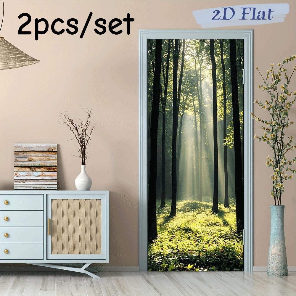 

2pcs Sunshine Forest Decorative Door Wall Stickers 3D Self Adhesive Bedrooms Living Room Entrances Background Wall Stickers Natu (as the picture,38.5x200cmx2)