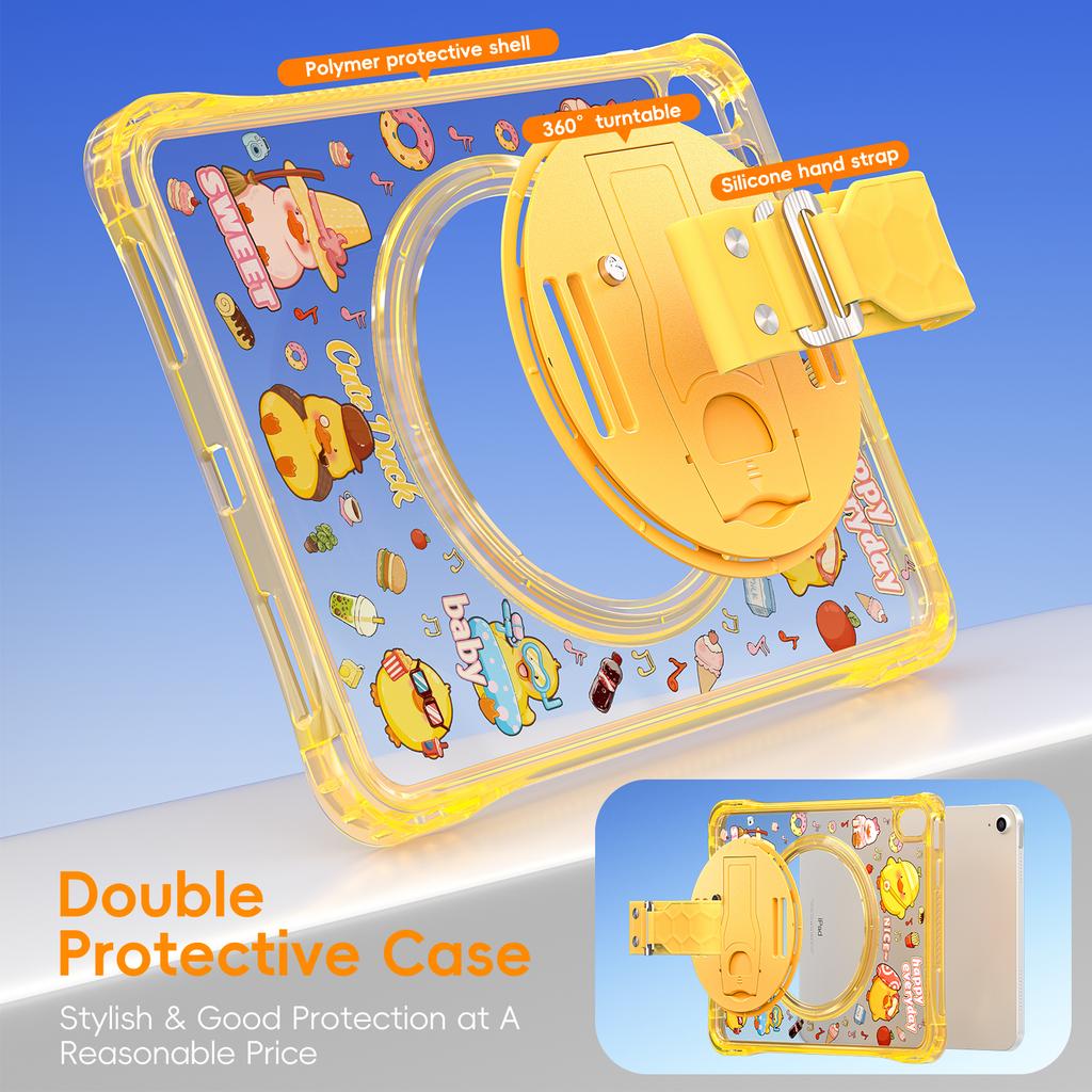 For iPad (2025)/10.9 (2022) Case Kickstand Hand Strap Imprint PC+TPU+Acrylic Tablet Cover