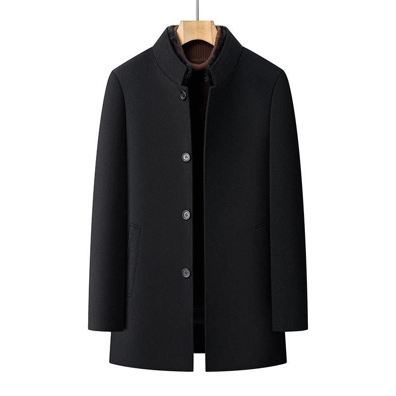 Men's Mid-Length Wool Coat with Removable White Goose Down Liner - Thickened Warm Windbreaker for Autumn/Winter Season