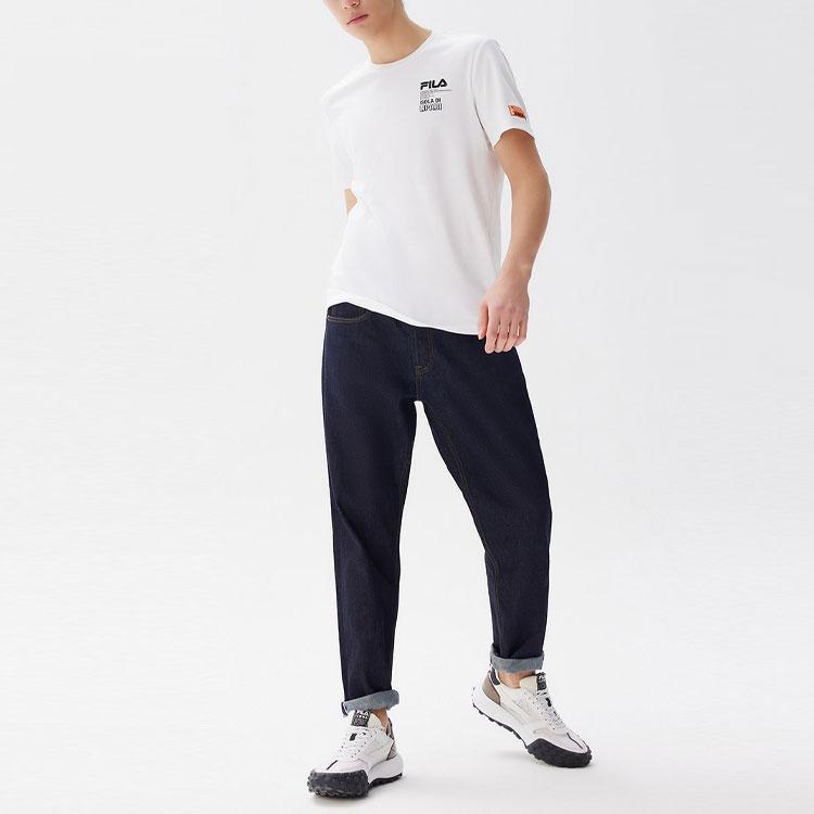 FILA Letter Print Crew Neck Short Sleeve T-Shirt Men Tops White F11M128117F-WT