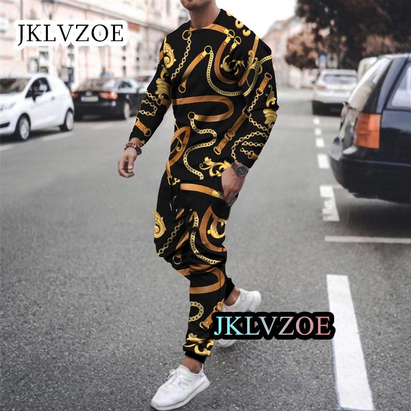Men Sport Jogging Tracksuit Set Casual 3D Print Suit Oversize Outfit 2-piece Long Sleeve T-Shirt Trousers Graphic T shirts