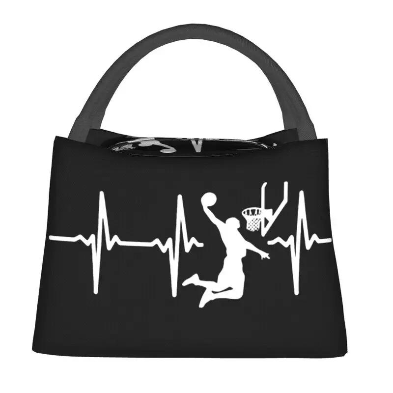 Basketball Heartbeat Insulated Lunch Bags for Women Basketballer Resuable Thermal Cooler Bento Box Office