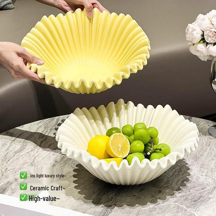 Luxury Black Ceramic Fruit Bowl - French Tabletop Decorative Tray