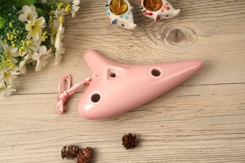 TNG Ocarina, Single [12-Hole / Alto / Pink], Premium C Key (AC) with Fingering Chart, Glazed Finish, for Wind Instruments
