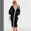 Elegant French Style Knit Midi Dress With Flared Sleeves High Waist Colorblock Detail Womens Winter Outfit