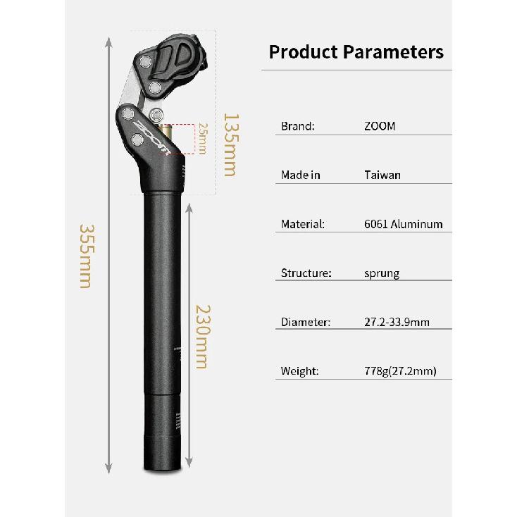 ZOOM MTB Bicycle Shock Absorber Seatpost Bike Seat Post Dropper Manual Travel Height Suspension 27.2/30.9/31.6mm Bike Seat Tube
