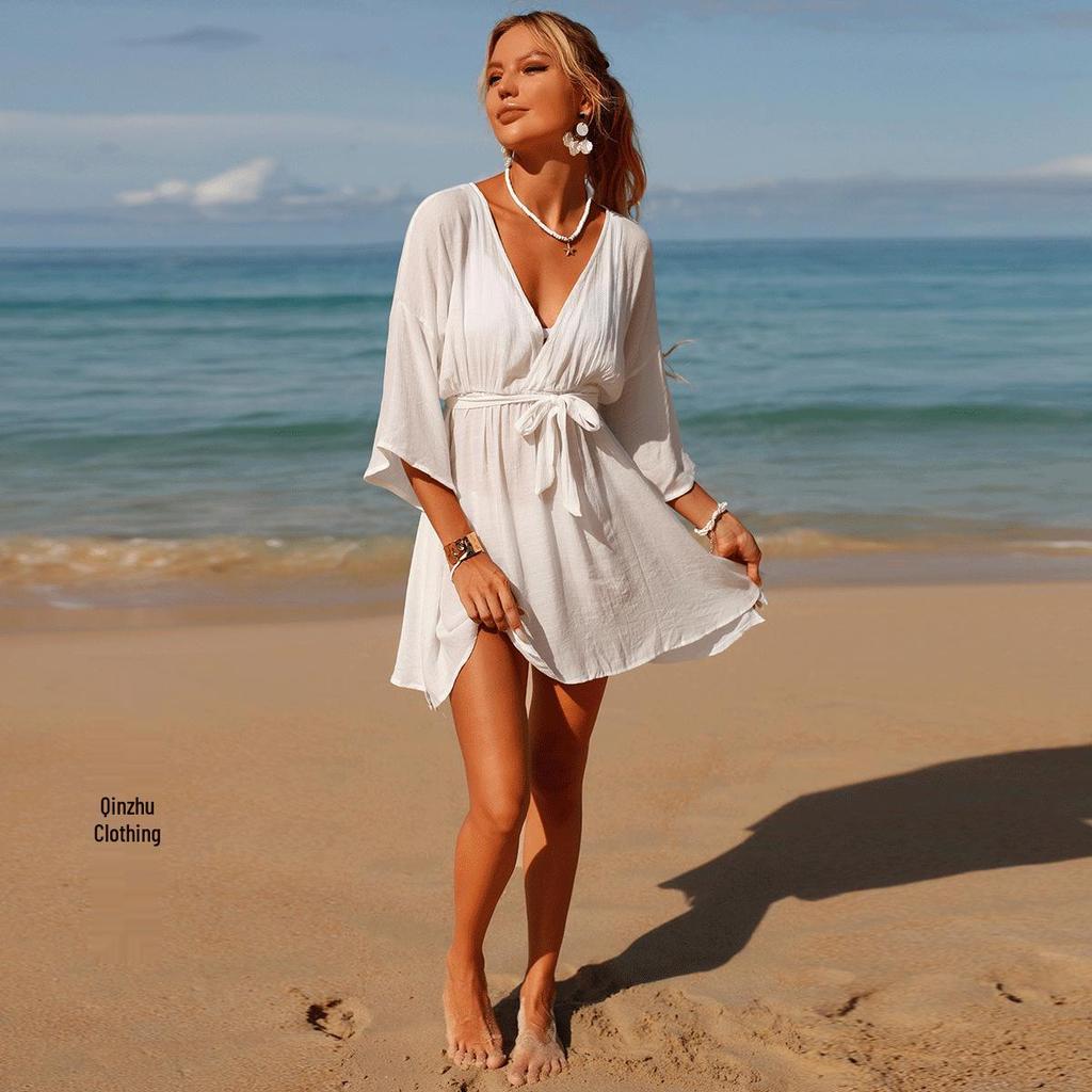 New Cross-Border Sun Protection Beach Cardigan - Sexy Tie-Up Bikini Cover-Up Dress