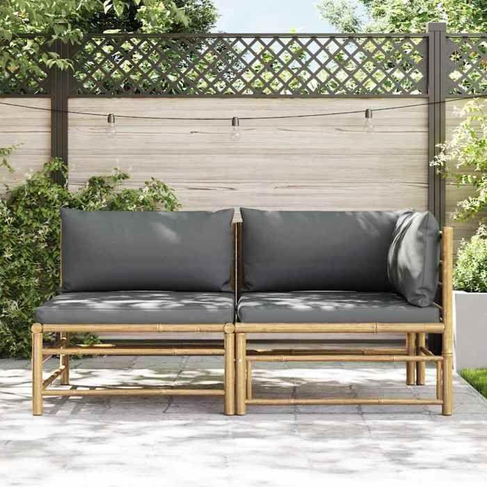Maison Exclusive - Salon de jardin 2 pcs avec coussins gris foncé Bambou