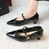 Fashion Mid Heels Women Pointed Toe Shallow Shoes Fashion Pleated Buckle Sandals 2025 Autumn New Elegant Shoes Party Zapatillas De Mujer