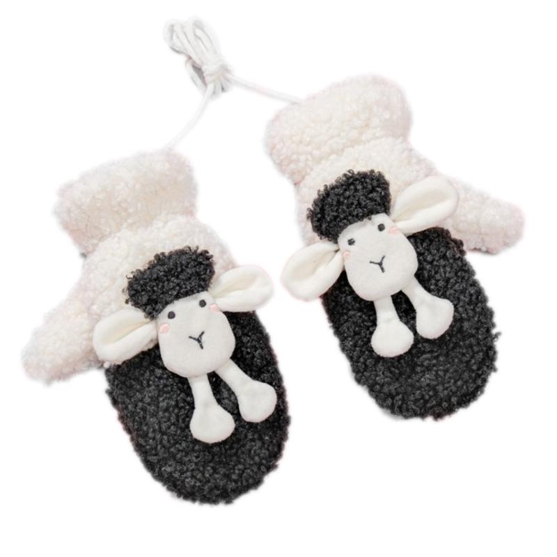 Fluffy Animal Mittens Plush Sheep Gloves with String Full Finger Mittens Winter Warm Mittens Cartoon Gloves for Women