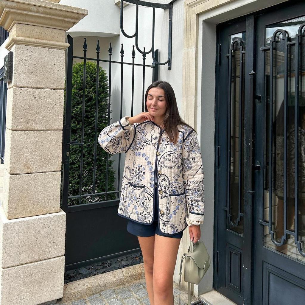 2023 Autumn/Winter Women's Retro Patchwork Cotton Coat, O-neck Long Sleeve with Pockets - Short Jacket