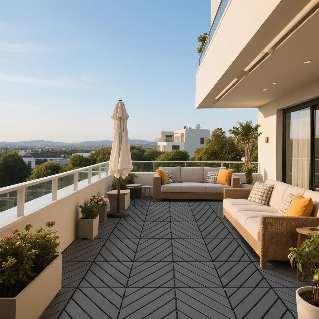 Plastic Interlocking Deck Tiles,44Pack,12"x12" Square Waterproof Outdoor All Weather Use, Outdoor and Indoor Poolside Balcony Backyard, Dark Grey